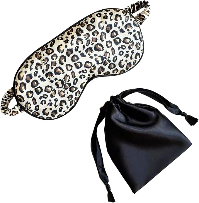 [1 Pack] QSYW Sleep Masks, Satin Eye Mask for Sleeping - Silky Eye Masks Bulk with Storage Bag & Elastic Strap,Leopard