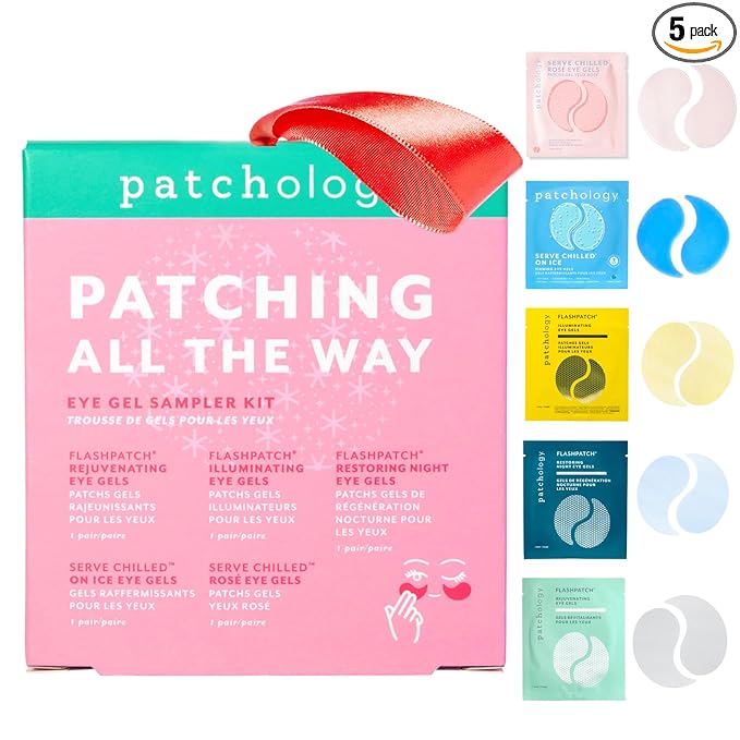 Patchology Patching All The Way Gift Set – Hydrating Gel Masks with Collagen, Retinol, Hyaluronic Acid & Vitamin C – Holiday Skincare Set with 5 Pairs for Puffy Eyes, Dark Circles & Fine Lines