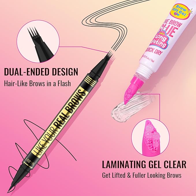 Vevivia Eyebrow Pen - Eyebrow Gel Clear, Dual-Ended Eye Brow Pencils for Women with 4-Fork-Tip and Precise Brush-Tip for Natural Hair-Like Strokes, Last All Day Eyebrow Pencil, Brown