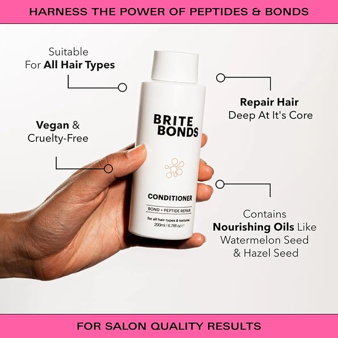 Brite Bonds Repair Conditioner with Peptides - Reverse All Types of Hair Damage & Enhance Shine with Nourishing Oils - Vegan Cruelty-Free Salon Grade - Pairs with Bonds Shampoo (6.76 Fl Oz)