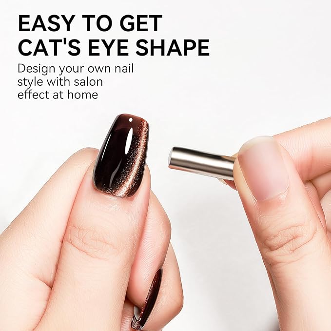 Brown Cat Eye Gel Polish, Moonlight Magnetic Cat Eye Gel Nail Polish With Magnet Stick, Dark Brown Glitter Holographic Shimmer UV Gel Nail Art Manicure Salon DIY Home, 12ML