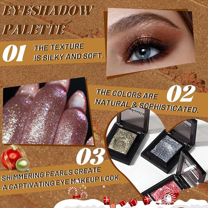 Pressed Single Eyeshadow Makeup,Dark Gold Sparkle Highly Pigmented Monochrome Eye Shadow Palette, Waterproof Neutral Powder, sombras para ojos, Lightweight Blendable, #08