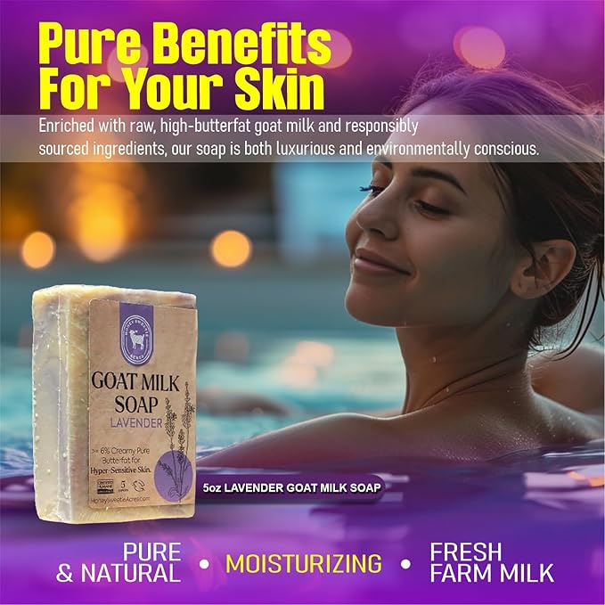 Honey Sweetie Acres Lavender Goat Milk Soap - Handmade 5 oz Bar, Made with Natural Ingredients, Moisturizing & Gentle, Made in the USA