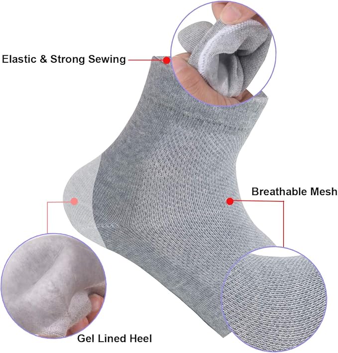 Vented Moisturizing Gel Heel Socks, 3 Pairs Toeless Spa Sock for Foot Care Treatment, Cracked Heels, Dry Feet, Foot Calluses (Black)