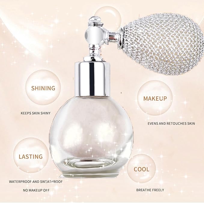 Pearl White Highlighter Spray for Face and Body, Long Lasting Sparkle Glitter Powder with High Gloss Shimmer Makeup for Women, Festival Party Rave Wedding Stage and Halloween Christmas Crafts