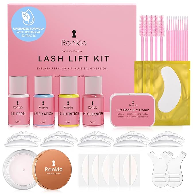 Lash Lift kit at Home Salon: Professional Eyelash Perm Kit for Beginner - Eyelash Eyebrow Curling Set Glue Upgraded Version (Pink)
