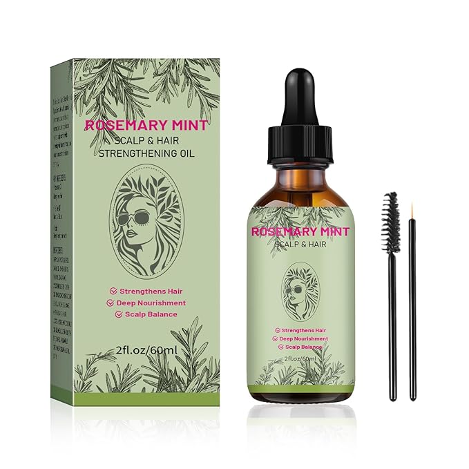 Rosemary Oil Hair, Rosemary Essential Oils for Hair Growth - Lightweight Non-Greasy Hair Serum to Nourish Scalp, Improve Dry Hair Texture, Includes Lash & Brow Applicators (2 FL Oz)