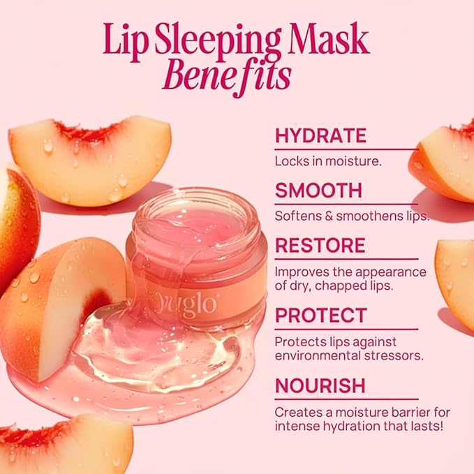 YUGLO Lip Sleeping Mask Peach | Overnight Lip Mask & Lip Gloss Balm | Hydrating Lip Moisturizer for Dry Lips | Lip Plumping Glossy Finish | Lip Conditioner Overnight