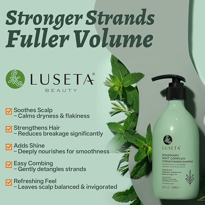 Luseta Rosemary Shampoo and Conditioner Set & Rosemary Mint Travel Shampoo and Conditioner for Dry Damaged Fine Hair Volumizing Thickening, Natural Anti Frizz for Women Men (2x16.9 FL Oz+2x1.01 FL Oz)