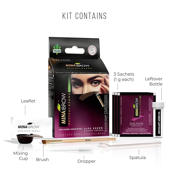 MinaiBrow Dark Brown Powder | Natural Spot Coloring Brow Tinting Kit with Brush | Water & Smudge Proof, Instant Brow Dye, 100% Gray Coverage
