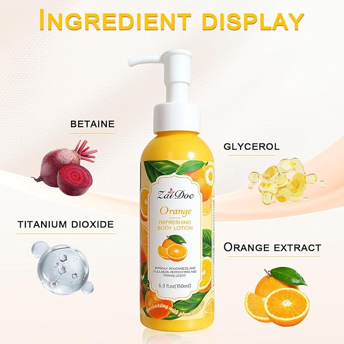 Body Lotion, 24hr Moisturizing & Deep Hydration, Absorbs Instantly Moisturizer for All Skin Types, 5.3 fl oz (1 Pack, Orange)