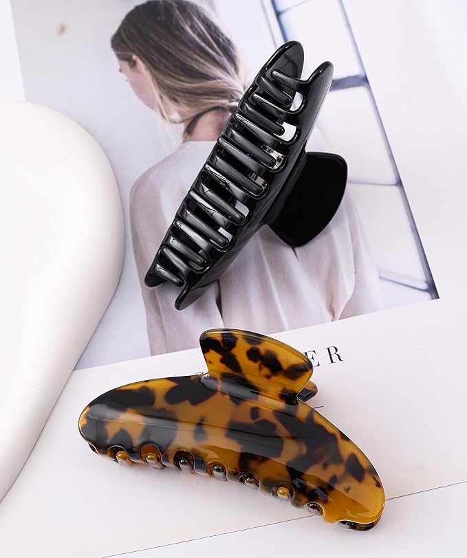 2 Pack Acetate Hair Claw Clips for Women Tortoise Shell 4 Inch Large Claw Hair Clips for Thin to Thick Hair