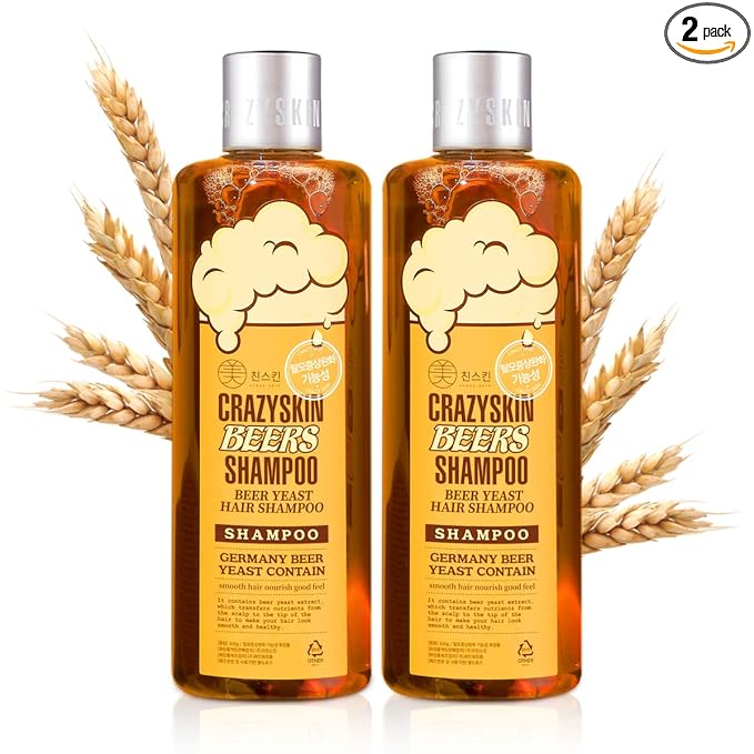 CRAZY SKIN German Beers Shampoo - 20.30 fl oz(300ml) X 2set, BIOTIN for hair loss, Rich with Beer Yeast for Regrowth and Thickening, Sulfate/Chemical free, Suitable for all hair types