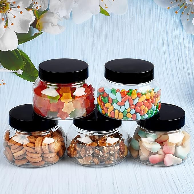 TUZAZO 8 Oz Premium Plastic Tuscany Jars with Lids BPA Free, 12 Pack Empty Sugar Scrub Containers, Round Clear Cosmetic Containers for Body Butter, Lotion, Cream, Gel, Beauty Product