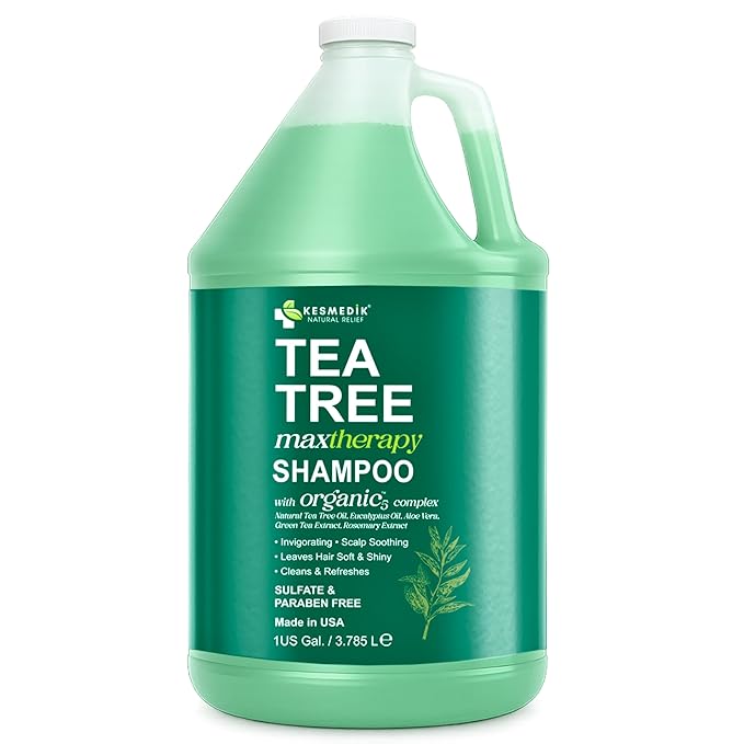 KESMEDIK Tea Tree Shampoo Refill, 128 fl oz (1 Gallon), Clarifying Deep Clean for Buildup, Dandruff & Flakes, Refreshes Scalp, Sulfate-Free, Professional Salon, Gym & Hotel Supplies