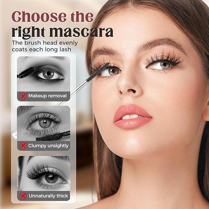 Eyelash Primer Wand Mascara,Waterproof Quick Drying Curling Mascara,Long-Lasting Non-Smudged Magic Tubing Mascaras for Daily Makeup (Black/2pcs)
