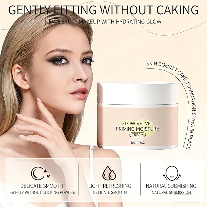 Glow Velvet Priming Moisture Cream – Korean Pore Blurring & Makeup Gripping Primer, Velvety Face Primer to Hydrate and Lock Makeup All Day, Moisturizer for All Skin Types including Mature Skin