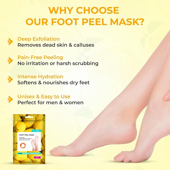 Happy Feet Lemon Exfoliating Foot Peel Mask – 3 Pack | Foot Peeling Mask for Dead Skin Removal, Smoother & Softer-Looking Feet, At-Home Foot Care Spa Treatment