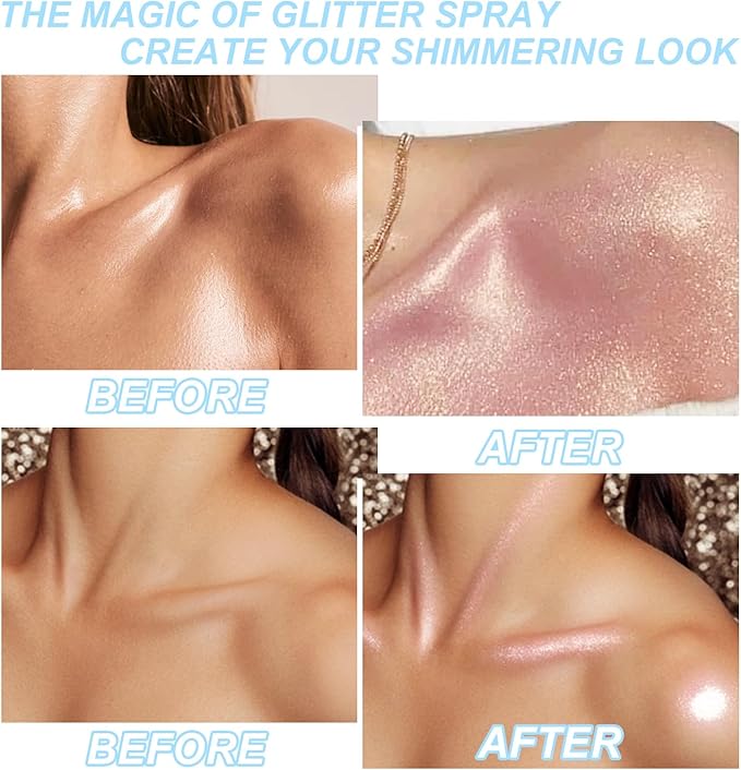 Hair and Body Glitter Spray, Shimmering Powder Sparkle Powder Makeup, Glitter Loose Sparkle Makeup for Body Highlighter,Festival Prom Rave Accessories (Sparkling Pink)