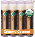 Earth's Daughter USDA Organic Lip Balm 4-Pack Creamy Coconut Flavor - Beeswax, Coconut Oil, Vitamin E - Best Lip Repair Chapstick for Dry Cracked Lips