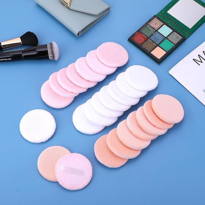 WLLHYF 24Pcs Powder Puff Cotton Round Makeup Puff Pads with Strap Face Powder Puffs for Loose and Foundation Cosmetics Sponge Powder Puffs