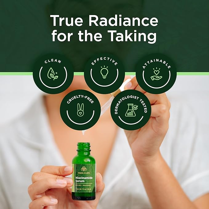 Tree of Life Niacinamide Serum For Face (Vitamin B3) - Pore Tightening Face Oil with Hyaluronic Acid & Vitamin E for Uneven Tone & Sensitive Skin - Dermatologist Tested, 2 Fl Oz