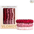 VLOMOT 3 Pcs Set 100% Pure Mulberry Silk Hair Scrunchies Hair Ties with 3 Chic Colors Everyday Skinny Scrunchies Silk Ponytail Holders Hair Care No Damage (Red)