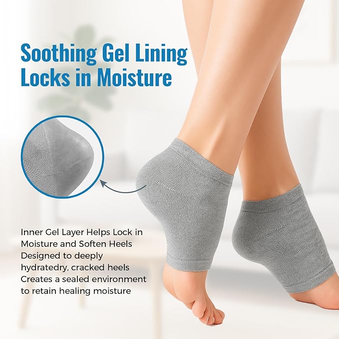 2 Pairs Moisturizing Gel Toeless Socks for Dry Feet Cracked Heel Stick Repair Treatment Women Hydrating Foot Spa Moisture Softens Reusable Pedicure Sock