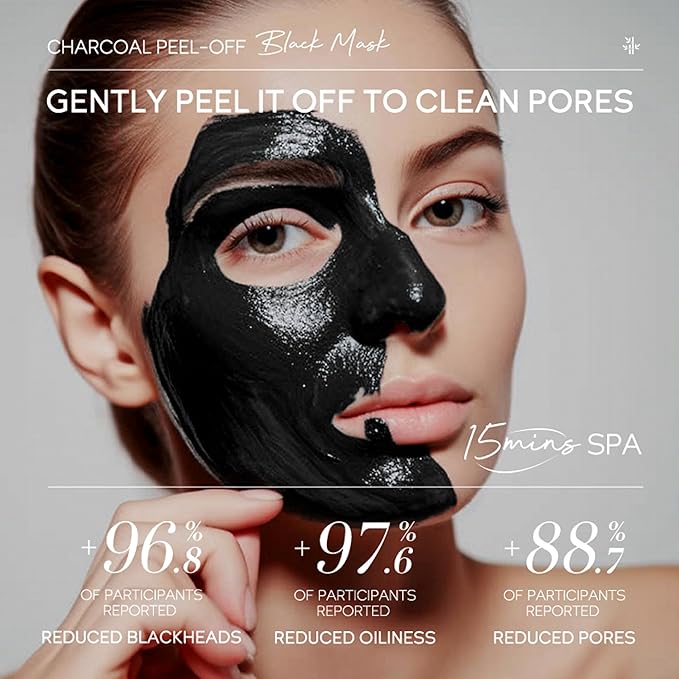 Charcoal Peel Off Face Mask Blackhead Remover Mask, Moisturizing Charcoal Facial Mask with Sodium Hyaluronate, Deep Cleansing Cleanser for Dirts, Pores, Acne, Skin Oil and Blackheads, 1.76 oz