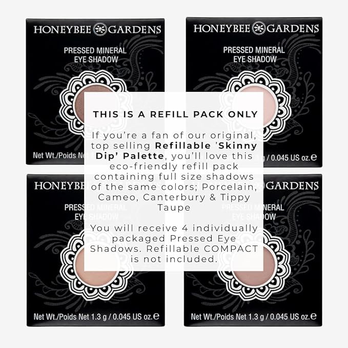 Honeybee Gardens Skinny Dip Eyeshadow Refill Pans, Neutral Nude Pink Beige Shades, Pigmented Powder Eye Shadow, Vegan Talc Free Makeup, 26mm Magnetic Eye Shadow Palette Refills, 4 Pack