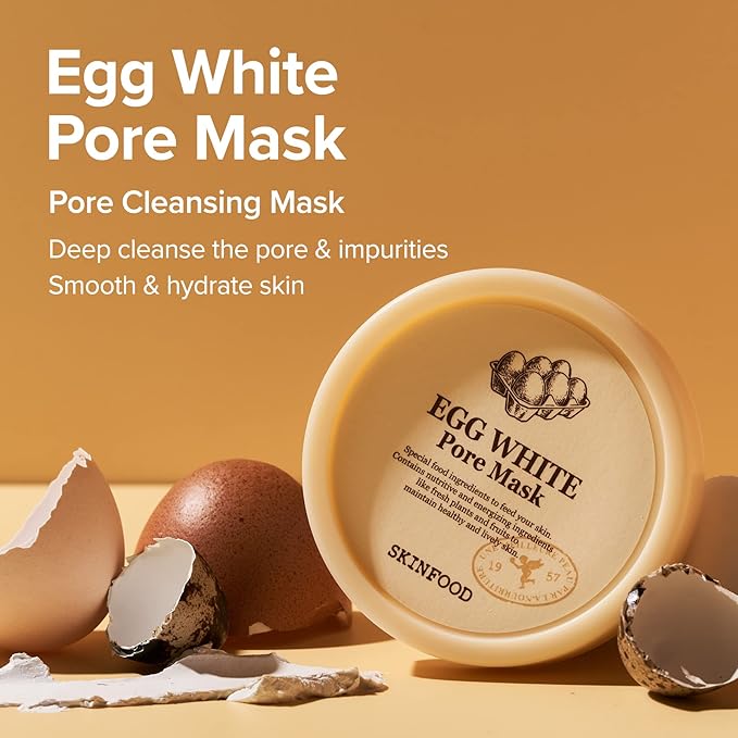 [SKINFOOD] Egg White Pore Mask 120g (4.23 Fl Oz), Clay Mask Pore Tightening Exfoliator, Sebum Absorption Hydra Exfoliant (4.23 oz)