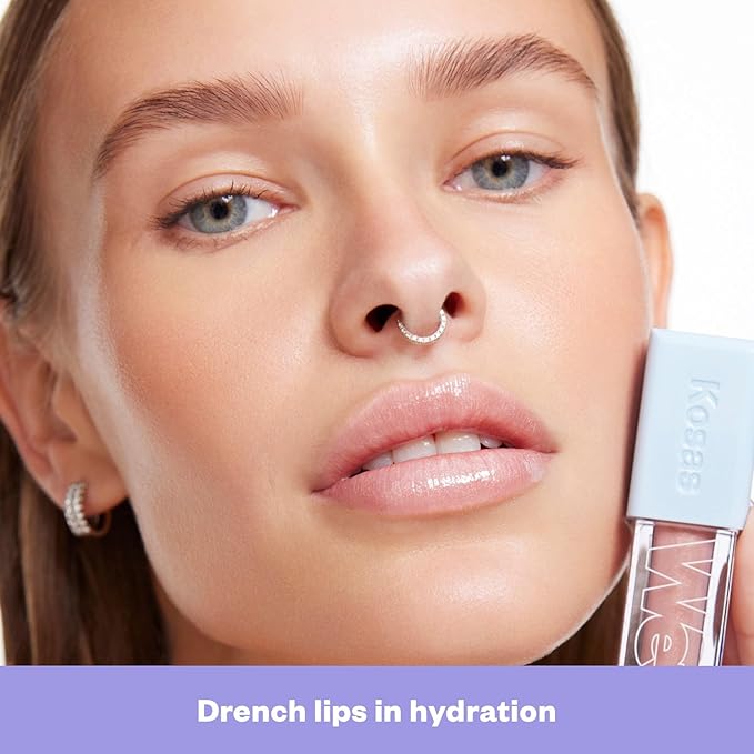 Kosas Wet Lip Oil Gloss - Hydrating Lip Plumping Treatment with Hyaluronic Acid & Peptides, Non-Sticky Finish (Unzipped)