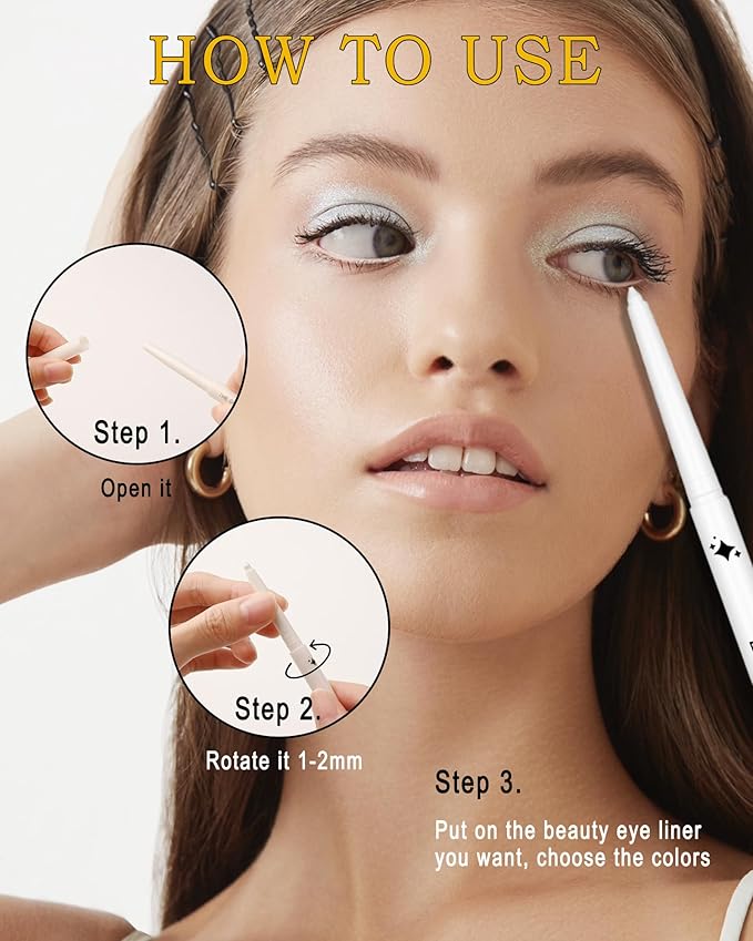 Glitter Silver Eyeliner Pencil, Glitter Gel Eyeliner Pencils, Waterproof Smudge Proof Long-Lasting Metallic Waterline Eye Liner, Precision Retractable Shine Pen for Mature Women Girls Eye Makeup- #11