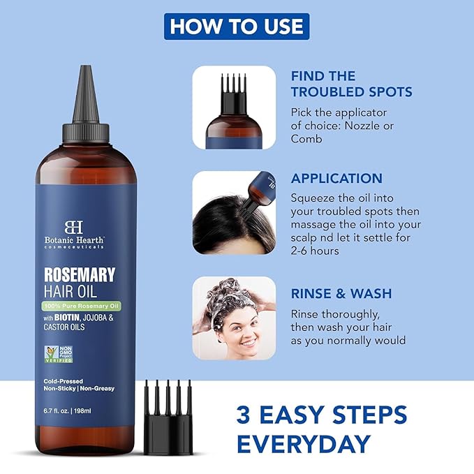 Botanic Hearth Hair Oil for Hair Growth | Rosemary Oil for Hair Growth with Biotin, Castor & Jojoba | Hair Relaxers & Dry Scalp Treatment | Color Safe | All Hair Types | 6.7 Fl Oz