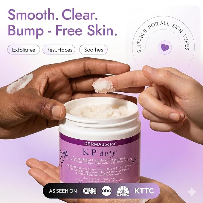 DERMAdoctor KP Bump Eraser Body Scrub with 10% AHAs + PHAs for Keratosis Pilaris, Dry, Rough, and Bumpy Skin, Dermatologist Formulated Exfoliating Body Scrub with Glycolic and Lactic acids - 16 Fl oz