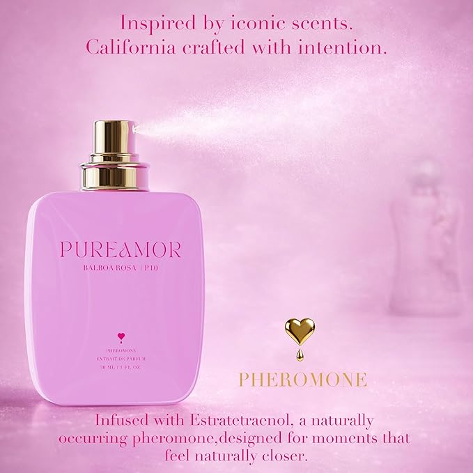 PUREAMOR Pheromone Perfume for Women, Balboa Rosa Extrait de Parfum - Long Lasting Romantic Floral Scent, 30% High Concentration, Full Size Fragrance Spray, 1.0 oz / 30 ml