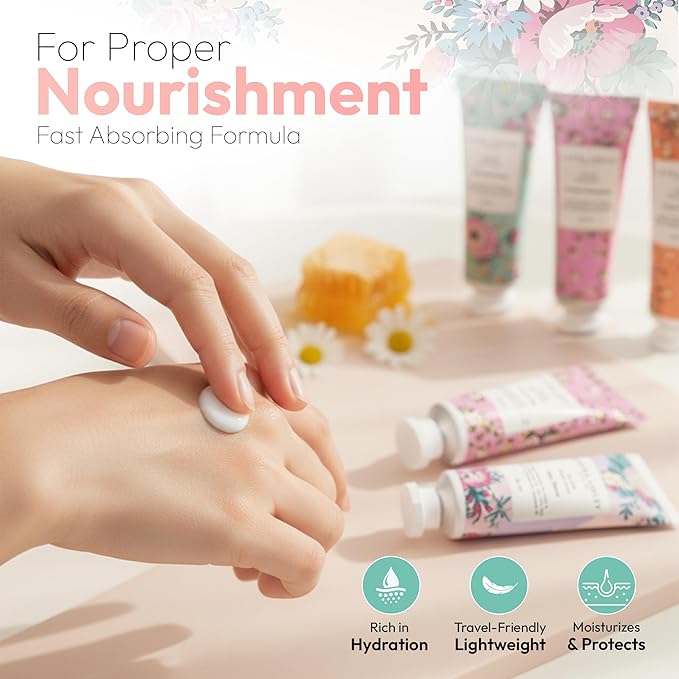 Laura Ashley Hand Cream Set - 7 Piece Hand Lotion Collection for Women, Travel Size Moisturizing Lotion for Dry Skin with Rose, Lavender, Magnolia & Floral Scents - 30ml Each