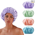 Smilco 4 Pack Shower Caps for Women, Reusable Waterproof Double Layer Bath Cap, Large EVA Elastic Hair Cover for Shower, Fits Long Hair & Braids, for Spa & Home