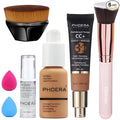 Hilareco PHOERA Foundation,PHOERA CC+ Cream Color Correcting Anti Aging Hydrating Serum &SPF 25+,PHOERA Primer, PHOERA Makeup, Kabuki Makeup Brushes Foundation Brush (106+180/Warm Sun+Tan CC Cream)