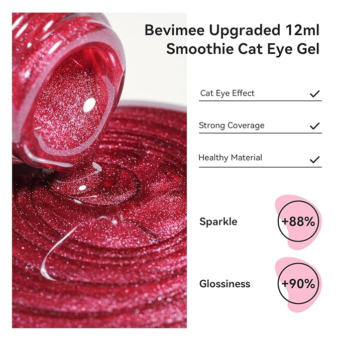 Red Cat Eye Gel Polish, Jelly Glass Magnetic Nail Polish, Ruby Red UV Glitter Holographic, Cateye Gel Polish with Magnet Shimmer Manicure Salon DIY at Home for Women, 12ML
