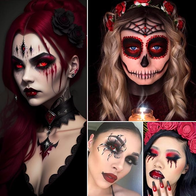 Black Red Eyeshadow Palette, Highly Pigmented True Red White Dark Grey Goth Smoky Eyeshadow Palette, 6 Color Matte Shimmer Burgundy Metallic Halloween Makeup Palette for Zombie Vampire Clown,Blendable