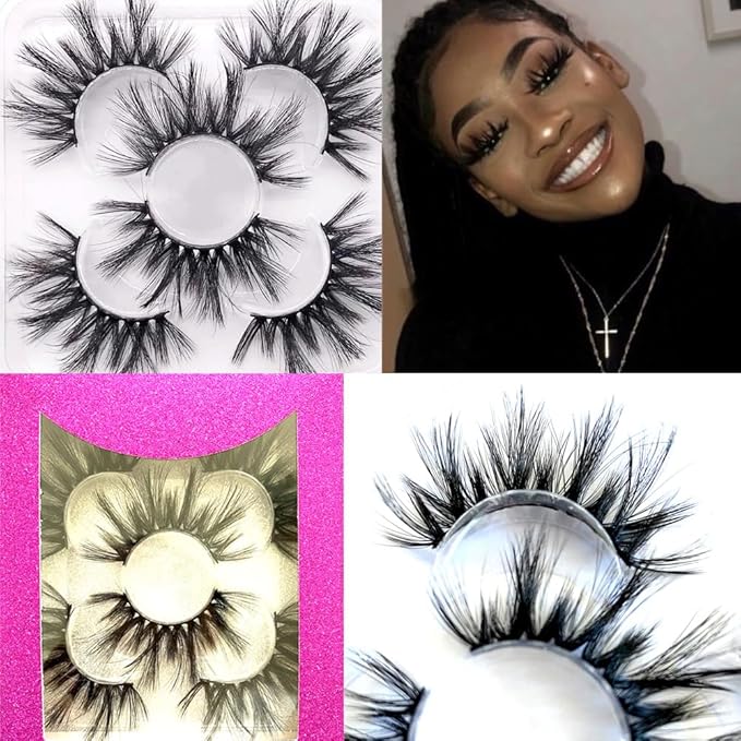 Sunniess False Eyelashes 25 mm Lashes Fluffy Wispy Volume Fake Lashes for Halloweens Cosplay Party Stage Make up Faux Mink Lashes