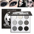 Black Smoky Eye shadow Palette, DE’LANCI PANDA 9 Colors True Black Dark Grey Smokey Goth Makeup Pallet, 9 Soft Matte Shimmer High Pigmented Basic Black White Gray Shade for Halloween