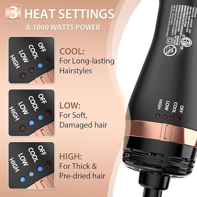 Natrial Hair Dryer Brush Blow Dryer Brush in One Hot Air Paddle Brush for Drying and Straightening, Volumizer Multi-Styler Smooth Curls for All Hair Types, Frizz-Free Blowout Brush for Salon Quality