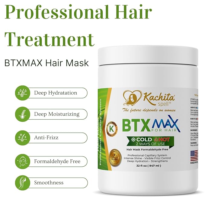 Kachita Spell BTXMAX Deep Conditioning Hair Mask for Dry & Damaged Hair, Keratin & Argan Oil Treatment for Hydration, Frizz Control & Softness, Sulfate Free & Paraben Free, 32oz