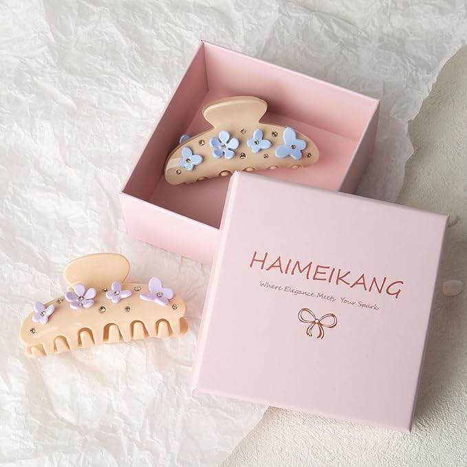 HAIMEIKANG 2 PCs Acrylic Bow Hair Claw Clips for Women - Cute Banana Non-Slip Strong Hold Barrettes Y2K Hair Clips for Thick Thin Hair