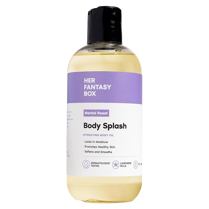 Her Fantasy Box | Body Splash Mental Reset Fragrance Oil – Lavender, Chamomile & Warm Vanilla Scent with Soft Amber & Musk, Lightweight Hydrating Body Oil, Vegan & Cruelty Free