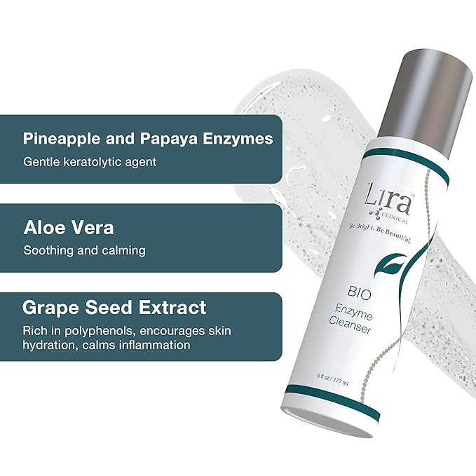 Lira Clinical BIO Enzyme Cleanser for Sensitive Skin Control - Papaya Enzyme Gel Face Wash - Hydrophilic Exfoliating Facial Cleanser - Deep Cleansing Skincare with Hydrating Care - 6 Oz