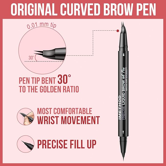 iMethod Curved Eyebrow Pen - Eyebrow Pencil, Brow Pencil 2-in-1 Dual-Ended Microblading Eyebrow Pen with Micro-Fork-Tip & Precise Brush-Tip Create Natural Hair-Like Brows, Last All-Day, Reddish Brown