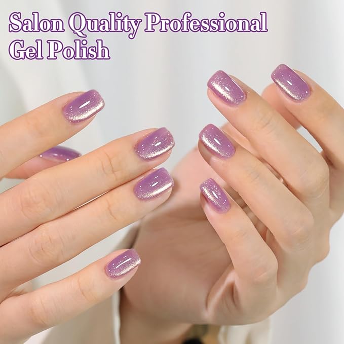 Double Rhythm 15ML Jelly Glass Cat Eye Gel Polish with Magnet Holographic Glitter Shimmer Translucent Sheer Color Salon Soak Off Magnetic Nail at Home (Lavender Purple-MC1196)